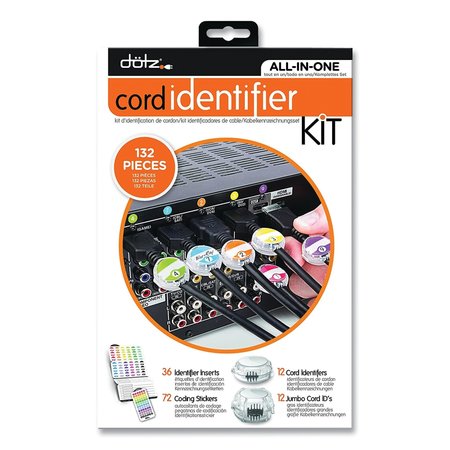 DOTZ Cord ID Kit, 12 Regular and 12 Jumbo-Sized Cord IDs, 72 Color-Coded Stickers, 36 ID Inserts 21205